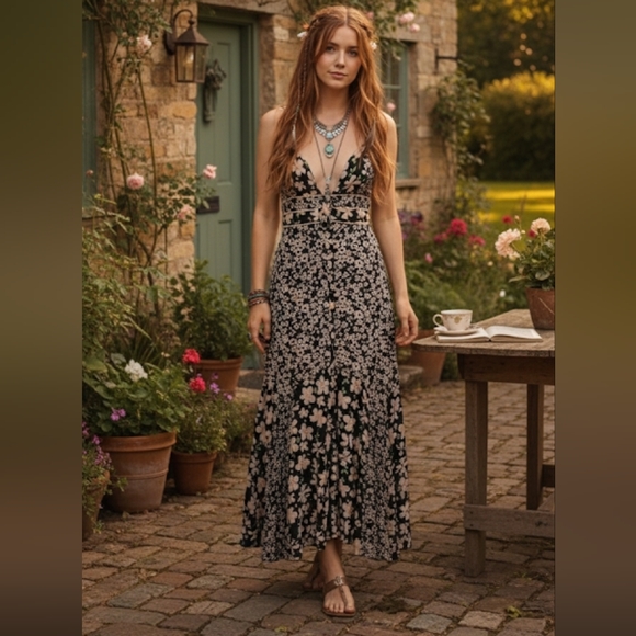 Free People Dresses & Skirts - Free People Dewberry Black Floral Maxi Dress Size S